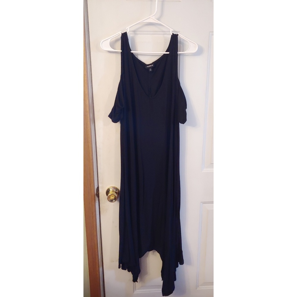 Torrid black cold shoulder trapeze dress